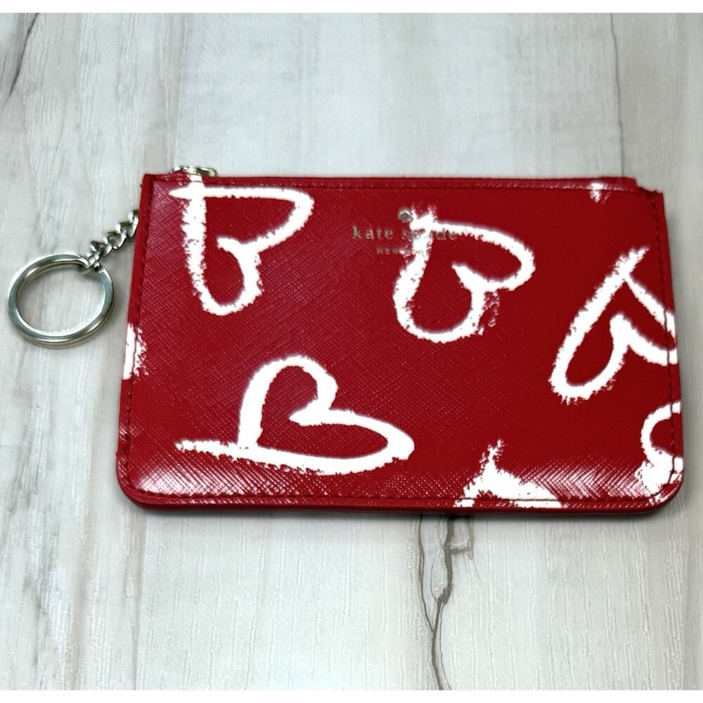 KATE SPADE New York Red White Laurel Way Lipstick Hearts Bitsy CARD CASE KEYRING